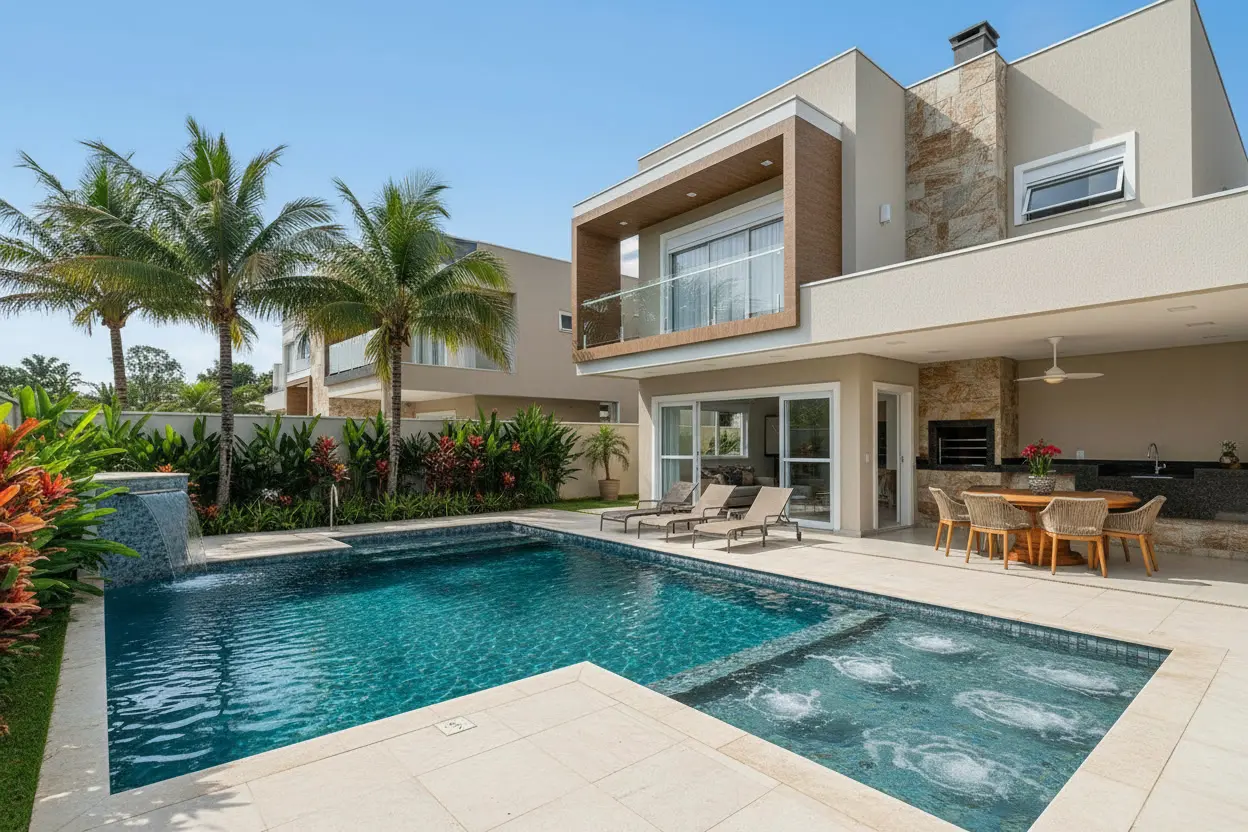 Obras residenciais com piscina executadas pela Focco Construtora